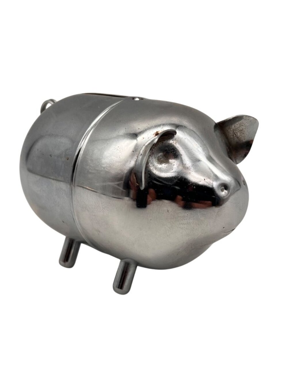 Vintage Chrome Piggy Bank With Slot And Rear Loop Fun Collectible Home Decor